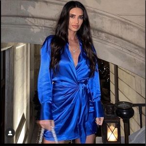New with tags Zara Blue Satin Wrap Dress
